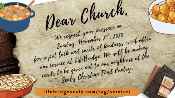 ‘Dear Church’ – Potluck Lunch & Letters for the Sealy Christian Pantry